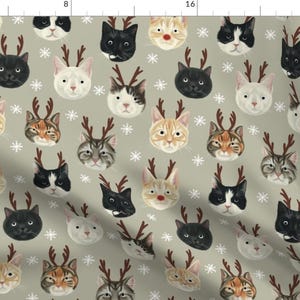 Holiday Cats Fabric - Christmas Reincats by hope_olivia_illustrations - Funny Festive Reindeer Kitten Cute Fabric by the Yard by Spoonflower