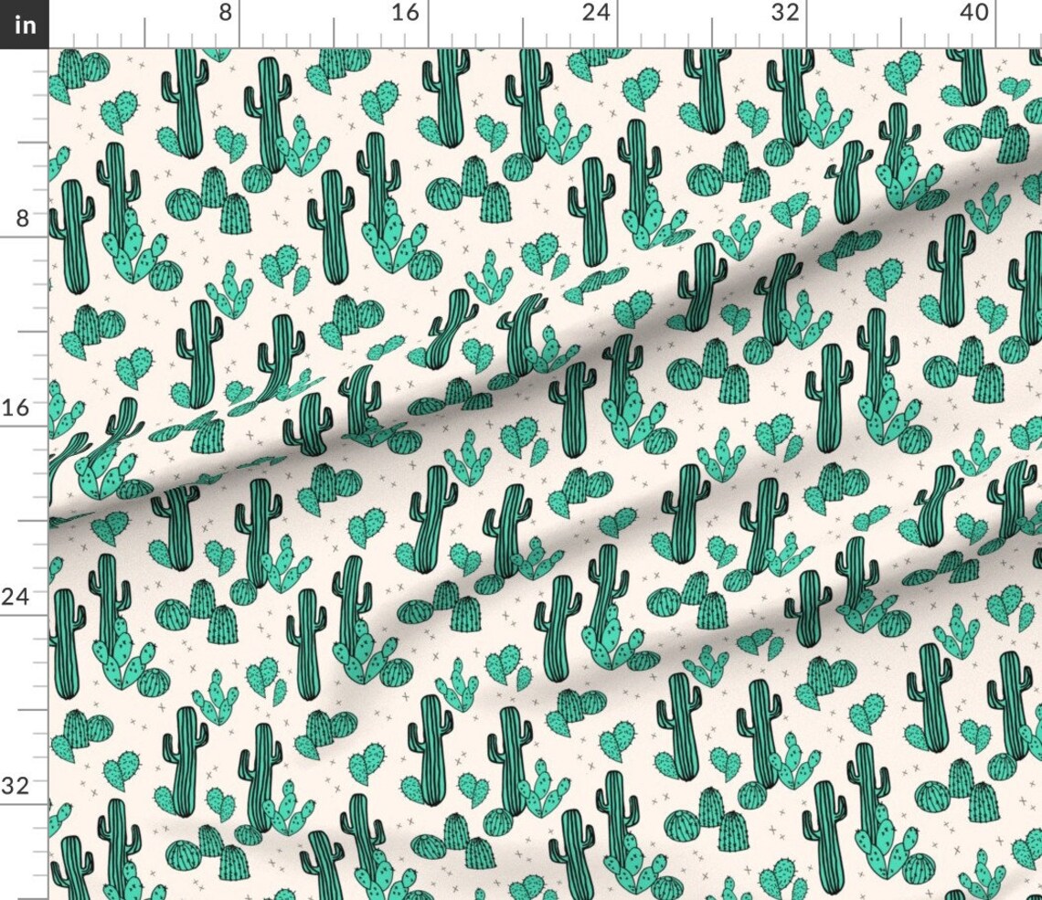 Cactus Fabric Cactus / Cacti Green Tropical Summer Palms Etsy