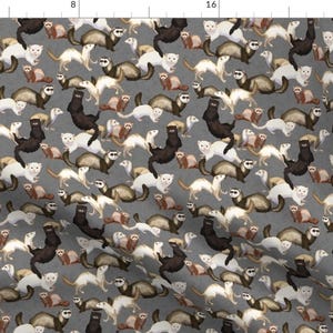 Ferrets Fabric - Playful Ferrets On Gray by stormslegacy - Animals Exotic Pets Gray Panda Ferret Mustelids Fabric by the Yard by Spoonflower
