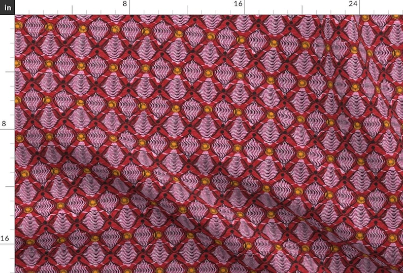 African Wax Print Fabric - Wax Print by ottomanbrim - Red Pink Ogee Afrocentric Small Scale African Art Fabric by the Yard by Spoonflower image 1