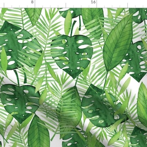 Tropical Leaves Fabric - Tropical Leaves By Ariapaperie - Tropical Leaf Green Watercolor Foliage Cotton Fabric By The Yard With Spoonflower