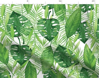 Tropical Leaves Fabric - Tropical Leaves By Ariapaperie - Tropical Leaf Green Watercolor Foliage Cotton Fabric By The Yard With Spoonflower