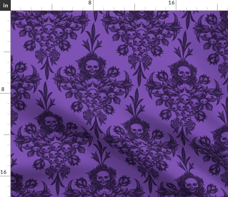 Skull Fabric Skull Damask Purple By Thecalvarium Modern Etsy