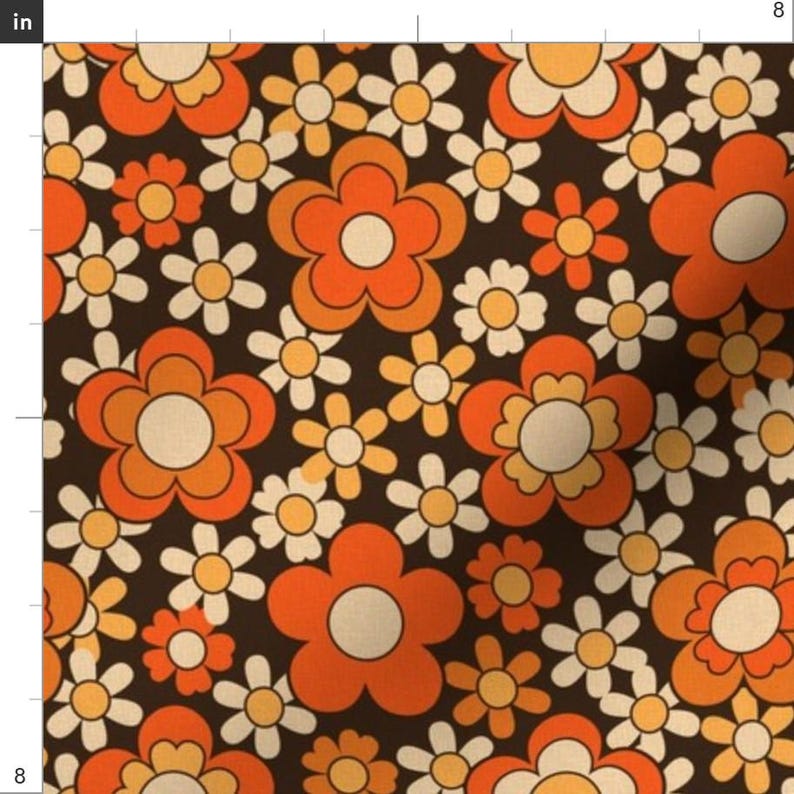 70s Fabric - Flower Power, 70’S, 60,S, Retro By Lr-Studio - 70s Geometric Flowers Orange Brown Cotton Fabric By The Yard With Spoonflower image 3
