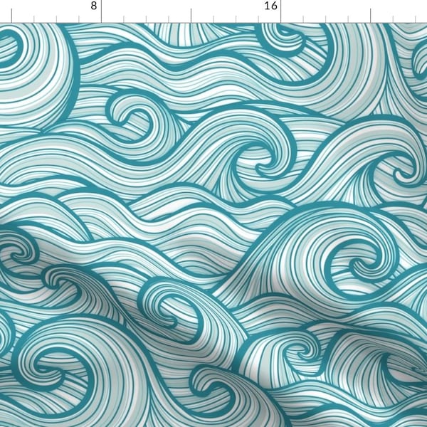 Ocean Waves Fabric - Caribbean Sea by patricia_lima - Beach Sea Hawaii Coastal Surfing Water Big Waves  Fabric by the Yard by Spoonflower