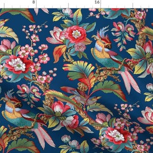 Tropical Fabric - Edwardian Parrot ~ Bright On Lonely Angel By Peacoquettedesigns - Tropical Cotton Fabric By The Yard With Spoonflower