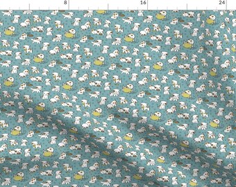 Blue Dog Cute Children's Print Fabric - What Dogs Do By Analinea - Dog Blue Pets Puppies Cotton Fabric By The Yard With Spoonflower