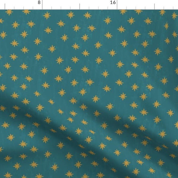 Gold Stars on Teal Fabric - Our Lady Of Guadalupe Stars By The Little Rose Shop - Catholic Saint Cotton Fabric By The Yard With Spoonflower
