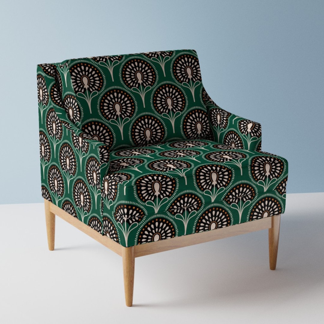 Emerald Art Deco Upholstery Fabric Art Deco Dandelion by De koro Large Emerald Art Deco Upholstery Fabric Art Deco Dandelion by De koro Large