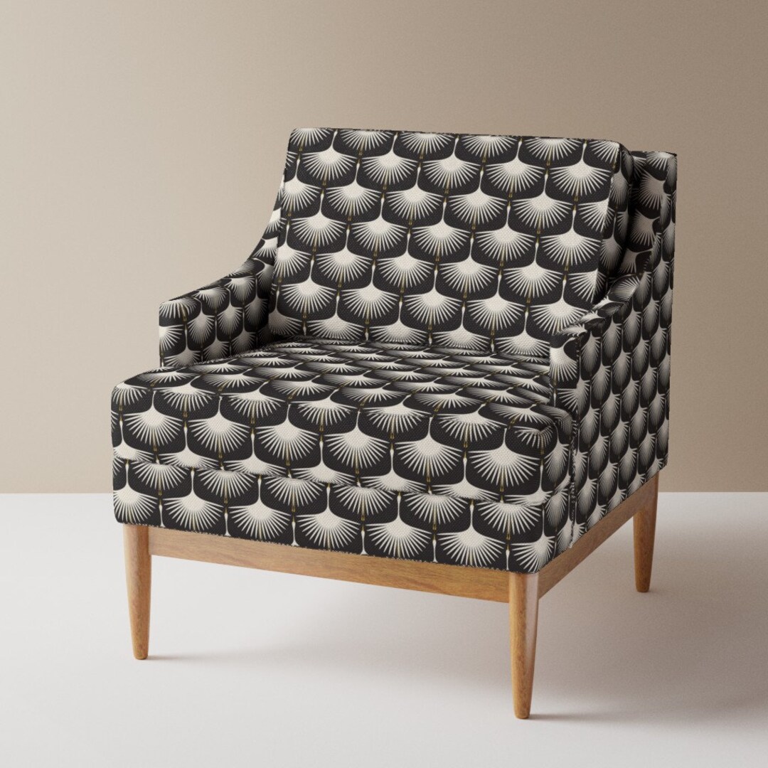 Art Deco Upholstery Fabric Deco Swans by Katerhees Birds Black White