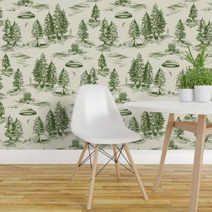 Papier peint extraterrestre - toile verte Alien Abduction par Somecallmebeth - rouleau de papier peint auto-adhésif amovible OVNI original pour enfants par Spoonflower