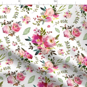 Pink Peonies Fabric - Watercolor Peonies Roses Floral Pink Plum Blush Baby Girl A By Gingerlous - Cotton Fabric by the Yard with Spoonflower