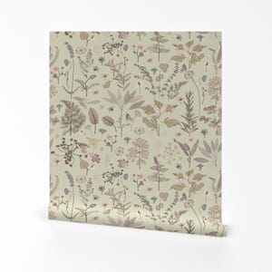 Sage Green Removable Peel and Stick Wallpaper - Vintage Botanical Herbs - Wall Art Wall Decor - Cottagecore Kitchen by mypetalpress