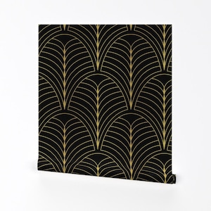 Art Deco Scallops Removable Peel and Stick Wallpaper - Art Nouveau 1920s Inspired - Wall Art Wall Decor - Art Deco Black by kimsa