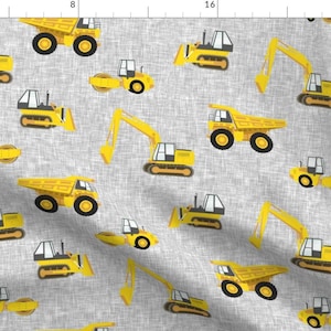 Construction Trucks Fabric - Construction Trucks By Littlearrowdesign - Yellow Gray Kid&#39;s Boys Cotton Fabric By The Yard With Spoonflower