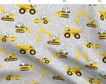 Construction Trucks Fabric - Construction Trucks By Littlearrowdesign - Yellow Gray Kid's Boys Cotton Fabric By The Yard With Spoonflower