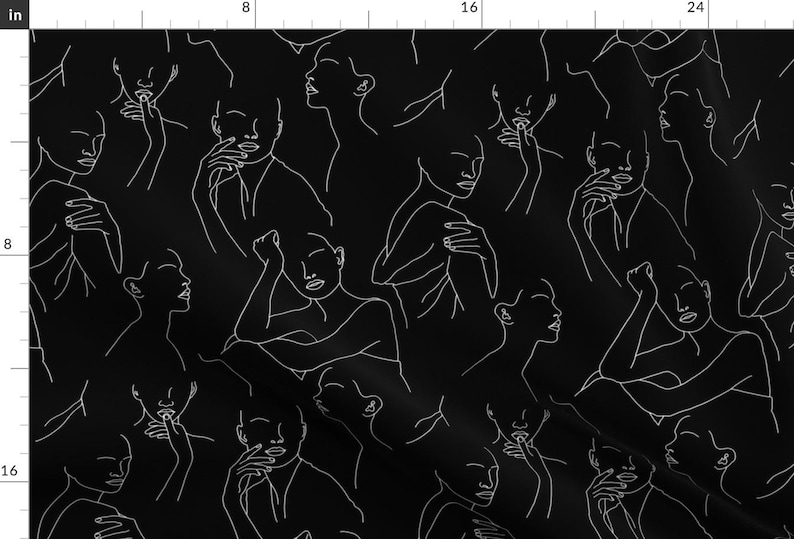 Modern Female Fabric - Hanna Black by onesweetorange - Minimalist Feminine Portrait Line Art Black White Fabric by the Yard by Spoonflower image 1