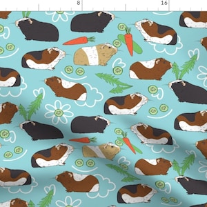 Blue Guinea Pigs Pets Fabric - Lovely Guinea Pigs Or Cavias By Hala Kobrynska - Guinea Pigs Cotton Fabric By The Yard With Spoonflower