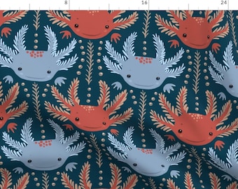 Axolotl Fabric - Cute Axolotl By Ivala - Axolotl Amphibians Red Blue Animals Nature Kids Outdoors Cotton Fabric By The Yard With Spoonflower