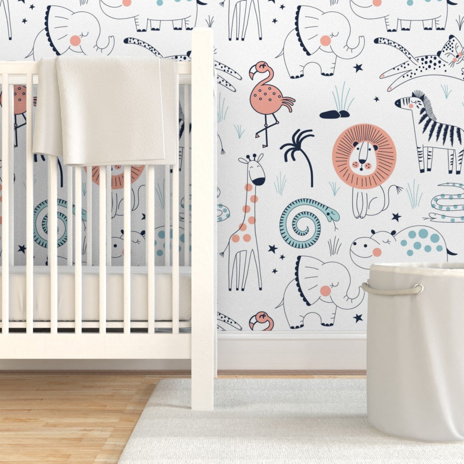 Nursery Safari Wallpaper Safari Animals Juvenile by - Etsy