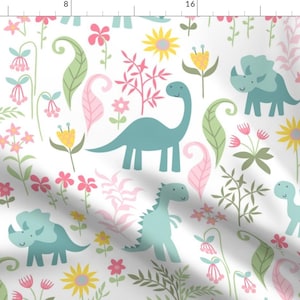 Dinosaur Nursery Fabric - Dino Garden 8 Super Large-01 By Laura May Designs - Girls Nursery Dino Cotton Fabric By The Yard With Spoonflower