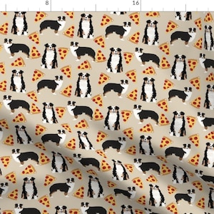 Aussie Fabric - Australian Shepherd Pizza Food Dogs Tricolored - Khaki By Petfriendly - Dog Cotton Fabric by the Yard with Spoonflower