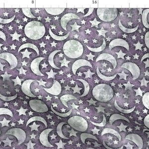 Moon + Stars Fabric - Crystal Moon Faded Purple By Kociara- Moon Stars Sky Celestial Space Purple Cotton Fabric By The Yard With Spoonflower