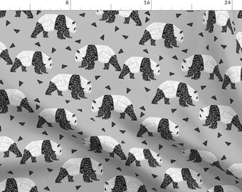 Panda Fabric - Geometric Panda - Slate And Black By Andrea Lauren - Panda Bear Geometric Gray Cotton Fabric By The Yard With Spoonflower