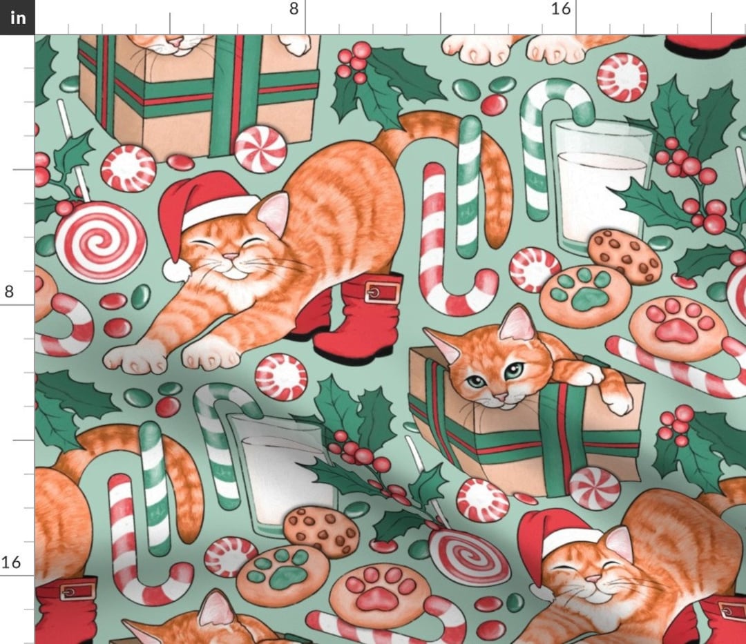 Christmas Cat Fabric Meowy Christmas by Perrinphilippa Etsy