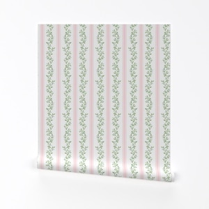 Carta da parati a righe rosa Regency - Libby Stripe Pink di danika_herrick - Carta da parati rimovibile Cottagecore Peel and Stick di Spoonflower