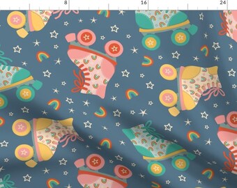 Roller Skating Retro Skates Fabric - Roller Skating On Rainbows By Handypanda - Roller Skating Cotton Fabric By The Yard With Spoonflower
