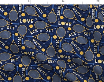 Blue Tennis Apparel Fabric - Tennis Rackets And Balls by priraj_designs - Tennis Terms Court Sport Exercise Clothing Fabric by Spoonflower