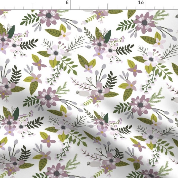 Lavender Fabric - Lavender Sprigs And Blooms By Ivieclothco - Lavender Floral Leaves Purple Green Cotton Fabric By The Yard With Spoonflower