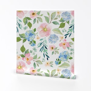 Hydrangea Floral Removable Peel and Stick Wallpaper - Pink Roses Botanical Garden Bloom - Wall Art Wall Decor - Blush Crush by shopcabin