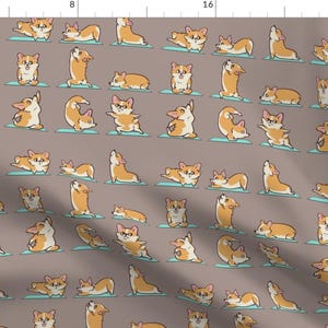 Corgi Yoga Down Dog Kawaii Fabric - Corgi Yoga By Huebucket - Yoga Puppies Cartoon Illustration Cotton Fabric By The Yard With Spoonflower