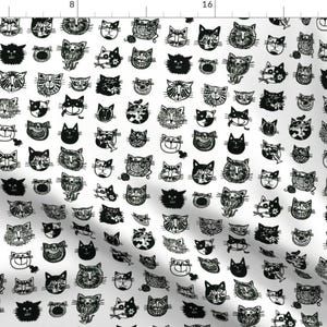 Black Cats Fabric - Blackcats By Littleislandcompany - Black and White Pet Cat Decor Cotton Fabric By The Yard With Spoonflower