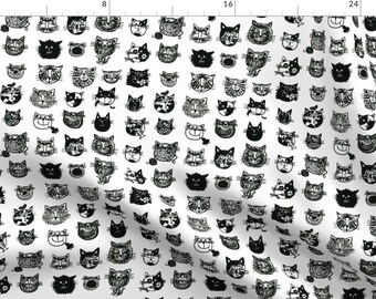 Black Cats Fabric - Blackcats By Littleislandcompany - Black and White Pet Cat Decor Cotton Fabric By The Yard With Spoonflower