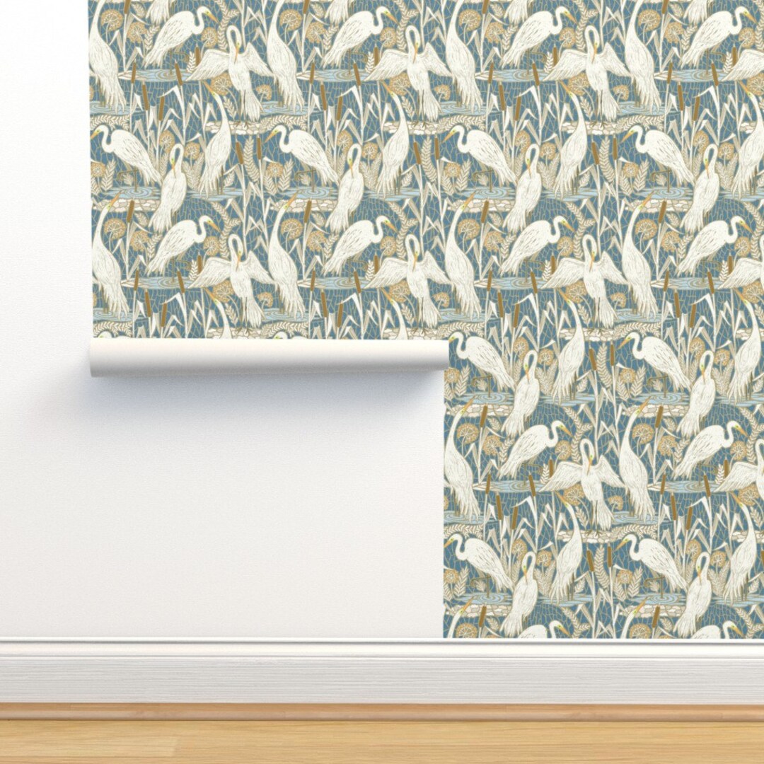 Coastal Cranes Wallpaper Watching Cranes by Illaberek Art - Etsy