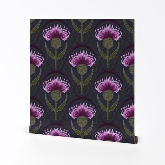 Thistle Removable Peel and Stick Wallpaper - Scottish Scotland - Wall Art Wall Decor - Art Nouveau Scottish Thistle by new_branch_studio