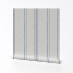 Blue Ticking Stripe Removable Peel and Stick Wallpaper - French Farmhouse Neutral - Wall Art Wall Decor - French Provincial by kittenlane