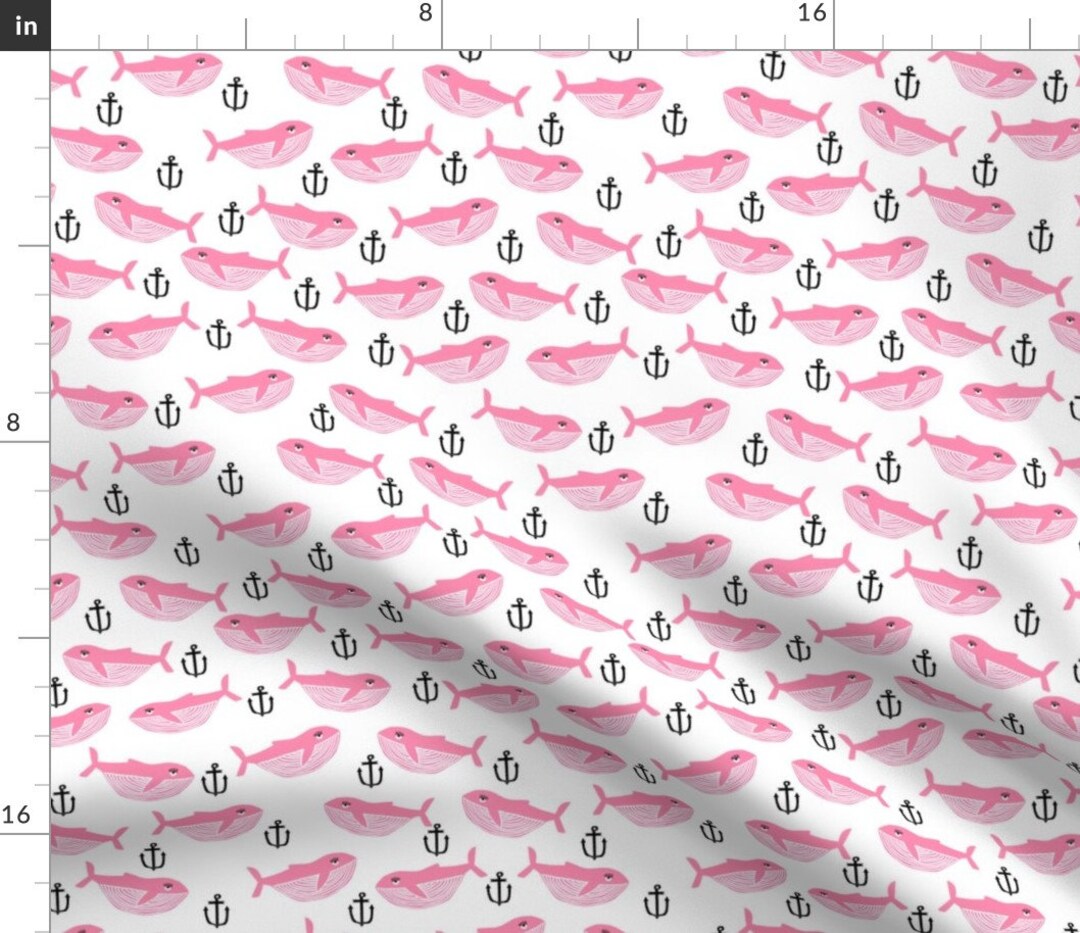 Pink Whale Fabric Whale and Anchor Nautical, Nursery, Baby Girl
