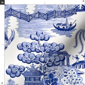 Pagoda Chinoiserie Fabric - Blue Willow by whitneyenglish - Blue Toile Chinese Botanical Garden Willow Fabric by the Yard by Spoonflower Bild 3