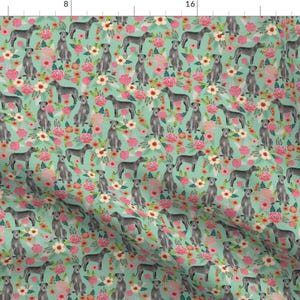 Irish Wolfhound Fabric - Irish Wolfhound Floral Dog Breed Mint By Petfriendly - Irish Wolfhound Cotton Fabric By The Yard With Spoonflower