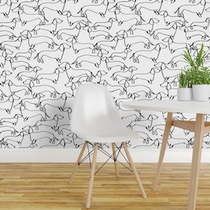 Black And White Peel and Stick Wallpaper - Dogs Dachshund Doxie Dog Lover  - Removable Wall Decor Art - Dachshund by brittmills