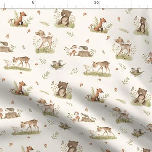 Forest Fabric - Forest Friends Cream By Florabear - Forest Woodland Storybook Deer Rabbit Nursery Cotton Fabric By The Yard With Spoonflower