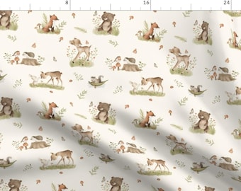 Forest Fabric - Forest Friends Cream By Florabear - Forest Woodland Storybook Deer Rabbit Nursery Cotton Fabric By The Yard With Spoonflower
