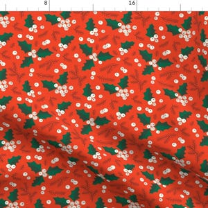 Vintage Christmas Fabric - Christmas Holly And Berries On Orange By Heleen Vd Thillart - Holiday Cotton Fabric by the Yard with Spoonflower