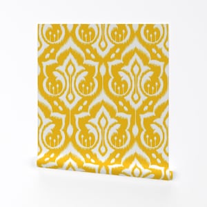 Goldenrod Wallpaper - Ikat Damask Golden Rod By Pattysloniger - Yellow Custom Printed Removable Self Adhesive Wallpaper Roll by Spoonflower