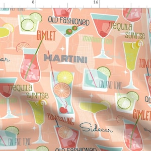 Happy Hour Fabric - Mommy&#39;S Little Helpers By Michaelzindell - Mid Century Martini Toast Drinks Cotton Fabric By The Yard With Spoonflower