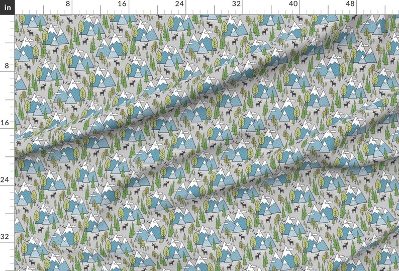 Mountains Fabric - Forest Adventure Woodland Trees Moose Canada PNW Blue On Grey By Caja Design - Cotton Fabric By The Yard With Spoonflower image 2